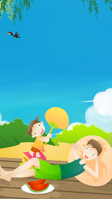 盛夏时节夏至卡通插画背景