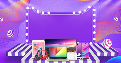 紫色淘抢购数码产品促销电商海报背景