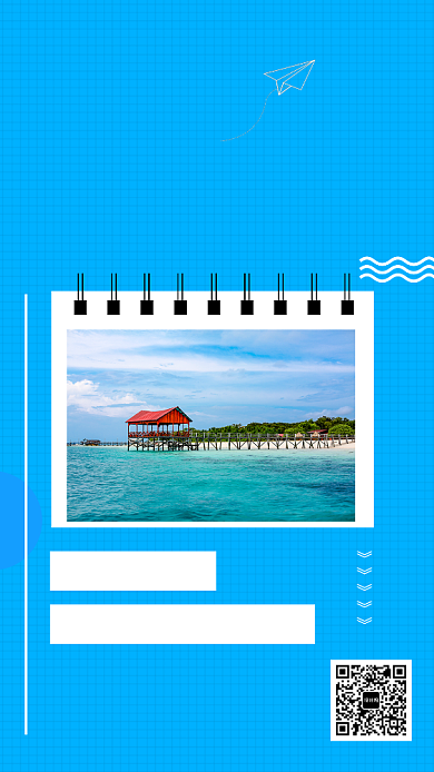 蓝色文艺清新夏日旅行手机海报模板背景