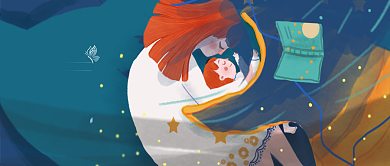 母亲节星空人物蓝色手绘公众号首图背景