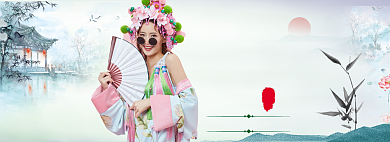 国潮女装连衣裙海报banner背景