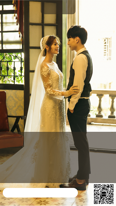 复古民国室内婚纱摄影宣传手机海报模板背景