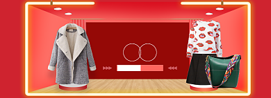 红色调女装新款年货节促销banner背景