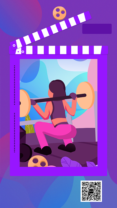 紫色创意插画运动健身手机海报模板背景