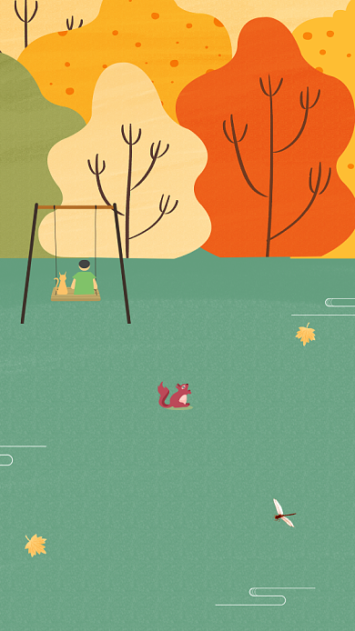 卡通创意插画立秋节气手机海报背景