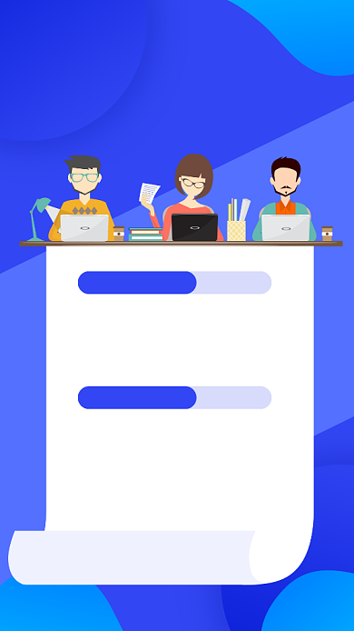 蓝色扁平风问卷调查手机海报背景