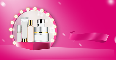 粉色年货节化妆品促销海报背景