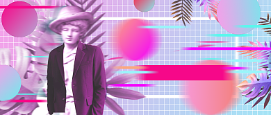 粉蓝紫蒸汽波风格服饰店秋季上新公众号首图背景