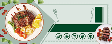 绿色美味牛排优惠券背景