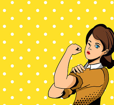 女生手绘卡通插画波点我是女汉子朋友圈封面背景