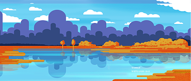 蓝色插画世界湿地节公众号封面背景