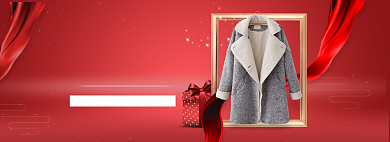 红色调女装新款年货节打折banner背景