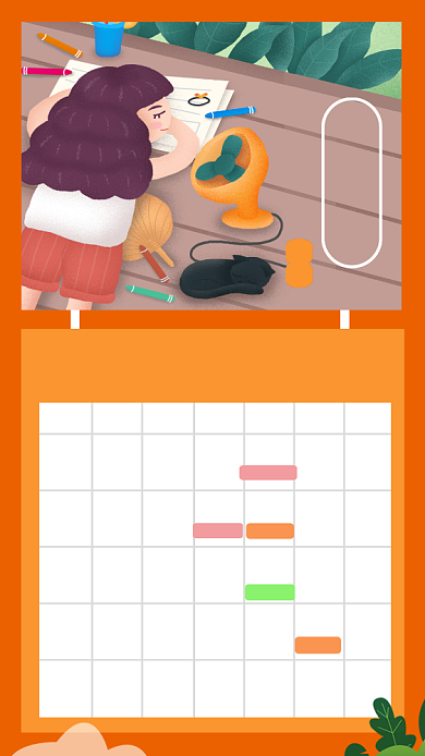 八月日历热点创意插画手机海报背景