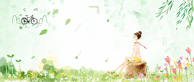 绿色创意春季踏青首图背景