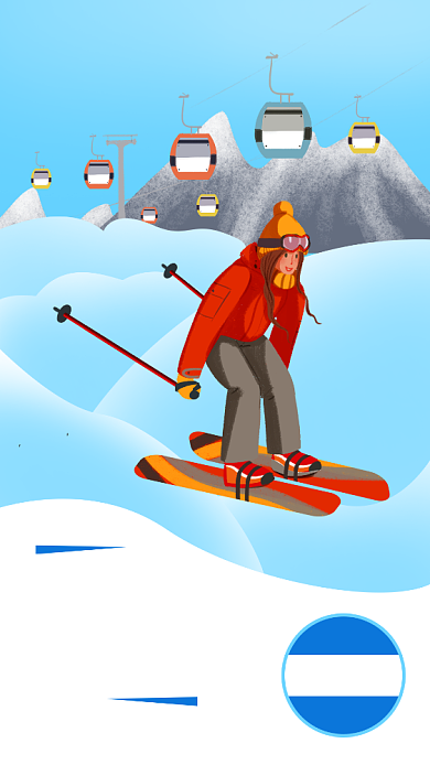 卡通手绘风极限滑雪促销手机海报背景