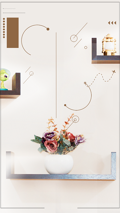 四月你好清新简约圆圈线条花卉手机海报背景