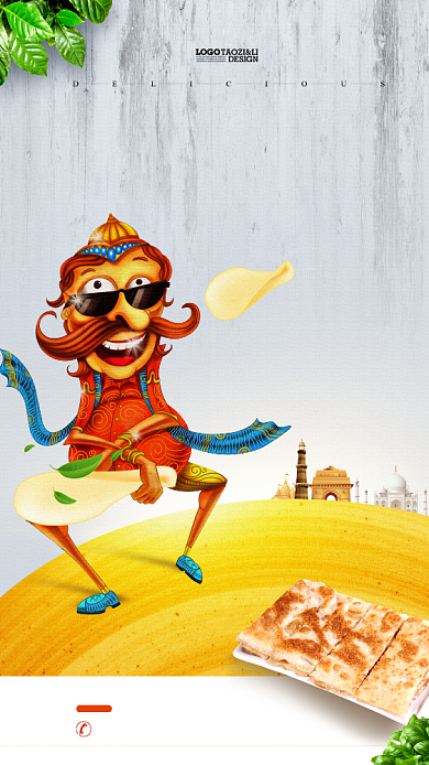 印度飞饼美食促销手机海报背景