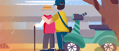 感恩母亲节主题温馨卡通母子背影新媒体配图背景