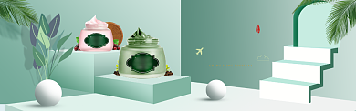 绿色简约护肤品淘宝banner背景