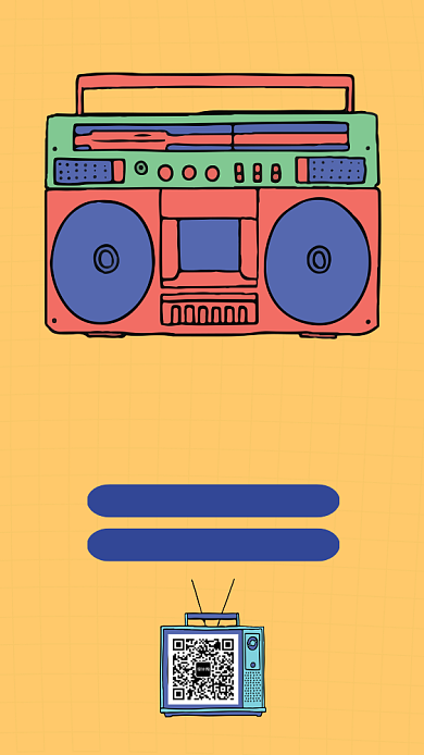 创意插画80后主题派对手机海报背景