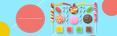 彩色可爱美食零食糖果促销banner背景