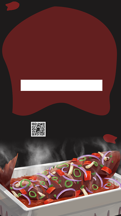 黑色时尚简约特色烤鱼美食手机海报模板背景