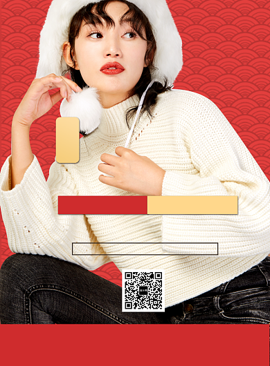 红色扁平化时尚温馨年货服饰宣传海报背景