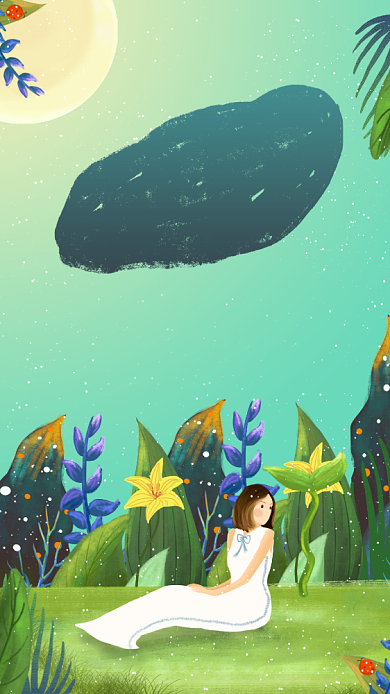 创意少女处暑节气海报背景