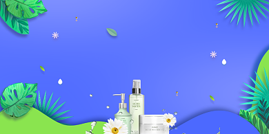 创意插画植物护肤品促销展板背景