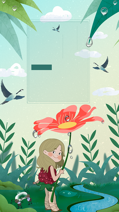 白露卡通插画海报背景