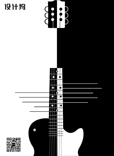黑白简约吉他培训广告印刷海报模板背景