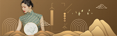 金色服饰国潮旗袍宣传banner背景