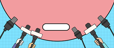 蓝粉色简洁卡通手绘话筒麦克风新闻微信公众号素材图片背景