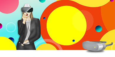 创意抽象拼色VR科技展板背景