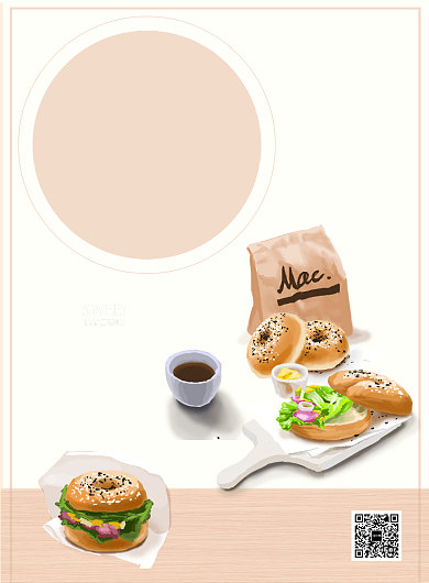 米色扁平化餐饮美食面包甜品早餐印刷海报背景