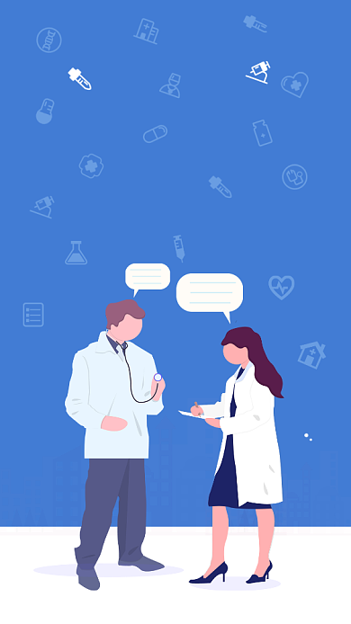 蓝色扁平插画风全国高血压日宣传手机海报背景