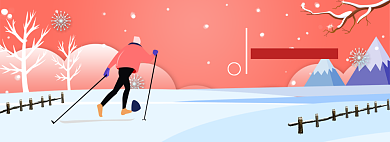 滑雪节优惠券旅游橙蓝拼接卡通海报背景