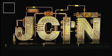 黑色炫酷C4D招聘展板背景