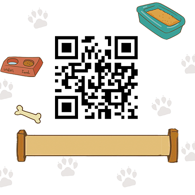 手绘卡通宠物店关注二维码背景