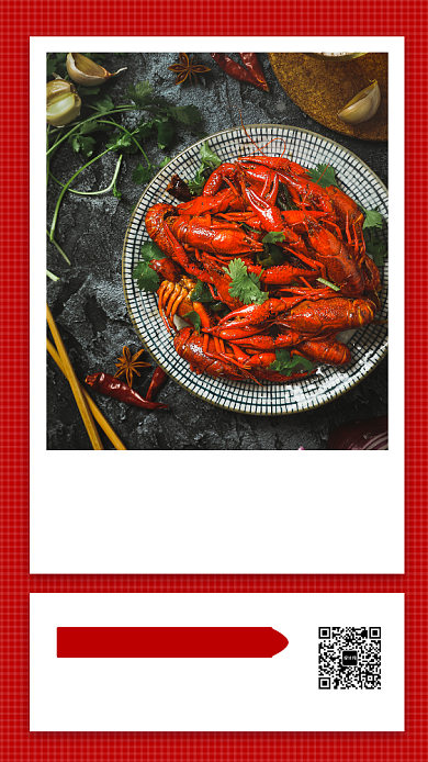 红色简约美食速递龙虾促销海报背景