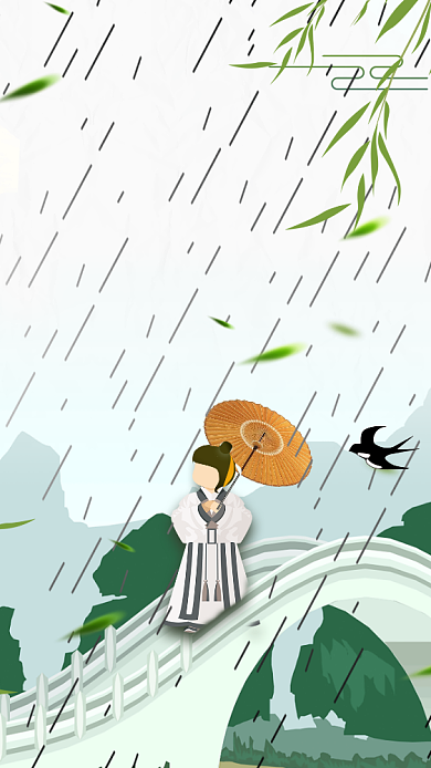 节气谷雨中国春天春暖花开下雨手机海报背景