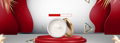 红色立体双11大促美容护肤品电商海报背景