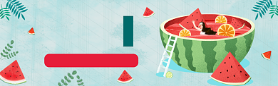 小暑插画西瓜女孩banner背景