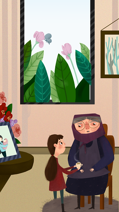 卡通可爱插画感恩节手机海报模板背景