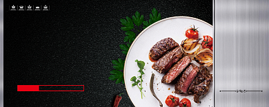 黑色卡通简约牛排优惠券背景