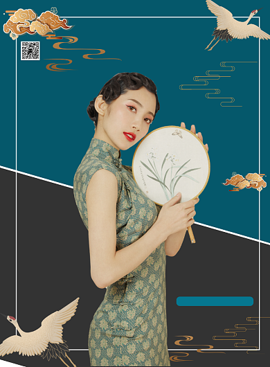 复古旗袍国潮风尚时尚印刷海报背景