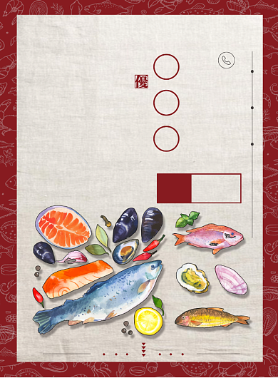 红色插画风餐饮美食粤菜海鲜宣传印刷海报背景
