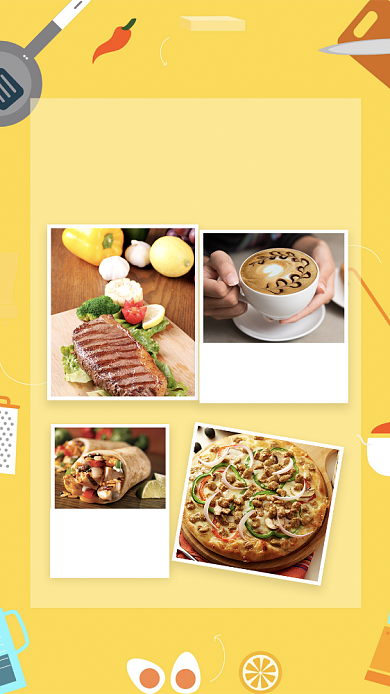 明丽典雅黄色西餐美食促销手机海报背景