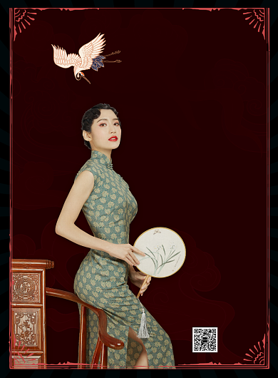 红色色中国风服饰美妆国潮旗袍印刷海报背景