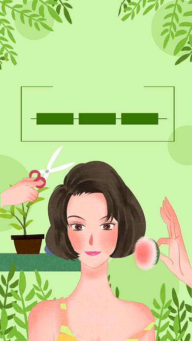 绿色手绘美女美容美发宣传海报背景